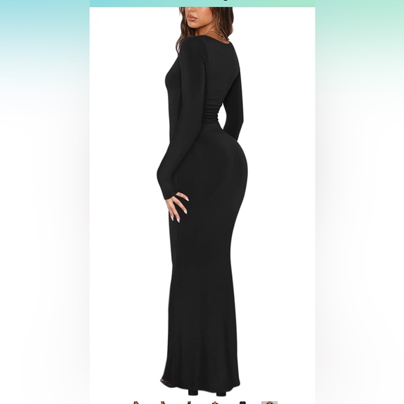REORIA V Neck Long Sleeve Maxi Dress Bodycon Long Dresses - Picture 4 of 7